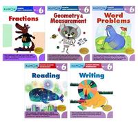Kumon Grade 6 Math, Reading & Writing Workbooks 5-Book Bundle Set (Fractions, Geometry & Measurement, Word Problems, Reading, Writing)