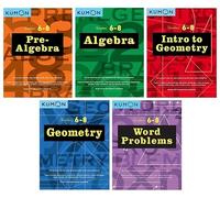 Kumon Middle School Math 5-Book Bundle Set (Grades 6-8) - Pre Algebra, Algebra, Intro to Geometry, Geometry, Word Problems