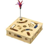 kumosaka Cat Nail File Enrichment Box, Scratch Puzzle Enrichment Box, with 6 Bell Balls and Cats Funny Stick, Pet Games Self Play Fun Exercise Hide Seek Moving Cat Toy