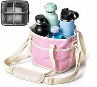 kumosaka Insulated Drink Carrier Bag for 4 Cups, Family Size 4 Compartment Drink Bag, Water Bottle Holder with Adjustable Strap, Drink Caddy Tote for Coffee, Travel, Outings(Pink)