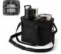 kumosaka Insulated Drink Carrier Bag for 4 Cups, Family Size 4 Compartment Drink Bag, Water Bottle Holder with Adjustable Strap, Drink Caddy Tote for Coffee, Travel, Outings(Black)