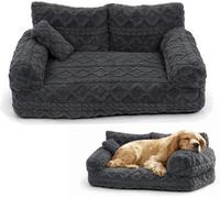 kumosaka Plush Calming Pet Sofa Bed, Large Fluffy Dog Cat Bed Pet Couch Beds Plush with Removable Cover, Non-Slip Bottom, Raised Rim, Soft Washable(Dark Gray,XXL)