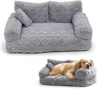 kumosaka Plush Calming Pet Sofa Bed, Large Fluffy Dog Cat Bed Pet Couch Beds Plush with Removable Cover, Non-Slip Bottom, Raised Rim, Soft Washable(Gray,Small)