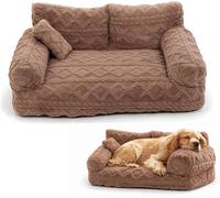 kumosaka Plush Calming Pet Sofa Bed, Large Fluffy Dog Cat Bed Pet Couch Beds Plush with Removable Cover, Non-Slip Bottom, Raised Rim, Soft Washable(Khaki,Medium)