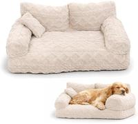 kumosaka Plush Calming Pet Sofa Bed, Large Fluffy Dog Cat Bed Pet Couch Beds Plush with Removable Cover, Non-Slip Bottom, Raised Rim, Soft Washable(Beige,XXL)