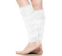 KUMSODE 1 Paires Jambières d'hiver extra douces au-dessus du genou sans pieds tricotées pour le yoga, le ballet et la danse, Blanc