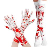 KUMSODE 2 Paires Femmes bas Chaussettes Hautes pour Halloween Collants sexy blancs Tachés de sang Chaussettes Ensanglantees Bas de Taches de Sang Halloween