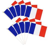 KUMSODE 20Pcs Petit Drapeau Francais, Mini Drapeaux France avec Poteau Solide Blanc de 30cm pour Décor Eurovision Jardin Bar Euro Football Match, Fête Nationale Française, 14 x 21cm