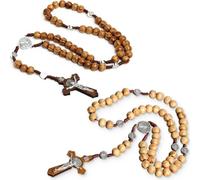 KUMSODE 2PCS Chapelet en Bois D'olivier de Jérusalem Chapelets Catholiques en Bois Faits à la Main Bijoux Religieux avec Croix Femme Homme