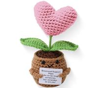 KUMSODE Cadeaux Collègue de Travail Petite Poupée Positive Fleur au Crochet Fait-Main Porte-Clés Carte de Vœux avec Cœur pour Départ Femme Employé Retraite Bureau Cadeaux pour la Saint-Valentin