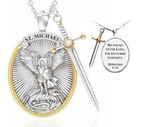 KUMSODE Collier Archange Michael Collier Pendentif Bouclier Épée Crucifix Pendentif Catholique Religieux Bijoux Amulette de Protection Médaille Homme Femme