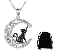 KUMSODE Collier Chat en Argent Sterling avec Pendentif Croissant de Lune et Chat - Bijoux Hypoallergénique Cadeaux pour Femmes Filles