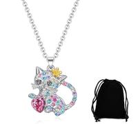 KUMSODE Collier pour Fille Chat Pendentif, Collier Strass Cristal de Bijoux Set, Collier Chat Mignon Pour Fille, Pendentif Chat, Cadeau de Noël, Anniversaire pour Enfants Filles Femmes