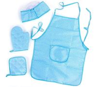 KUMSODE Ensemble Chef pour Enfants, réglable Tablier Cuisine pour Tout Petit avec Chapeau Chef, Gant de Cuisine pour Enfants, Tapis Résistant à La Chaleur Garçons Filles de 3 à 8(Bleu)