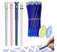 KUMSODE Lot de 4 stylos gel effaçables avec 50 mines de rechang et 2 gomme, pointe de 0,5 mm, hauteur 13 cm, stylo effacables, bleu