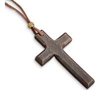 KUMSODE Pendentif Croix en Bois de Noyer pour Hommes Femmes Collier Boisé Catholique Religieux Bijoux