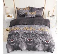 KUMY Underzy Parure de lit 5 pièces avec housse de couette, 2 taies d'oreiller, taie d'oreiller et drap-housse Style total et confort (lit 150 x 190/200 + 240 x 220 + 2 x (50 x 70) + 30 x 50 cm, Tigre