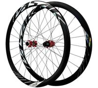 KUMYOS 700C Jeu De Roues De Course Frein À Disque Axe Traversant Vélo Avant Et Arrière en Alliage D'aluminium Jantes Double Couche 24H Moyeux À Tirage Direct pour 8 9 10 11 12 Fois Cassette,Rouge