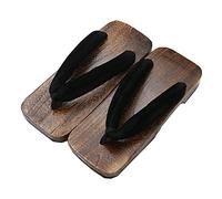 KUNANG Sabots en bois pour hommes, sandales japonaises en bois, pantoufles Geta, sabots traditionnels japonais en bois Geta sandales à semelle large, Noir , 42 2/3 EU