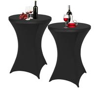 Kunaxku 2 Pièces Stretch Nappe Housse 80 x 110 cm Housse Mange Debout Nappe Extensibles en Spandex pour Décoration Tables de Bistrot Fêtes d'anniversaire Banquets Cocktail Banquet de Mariage (Noir)