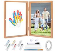 Kunaxku Kit d'empreintes de Mains Familiales,Cadre en Bois Souvenir Artisanal,Cadre Empreinte Bébé,Kit Empreinte Bebe,Cadeaux Souvenirs pour Nouveaux Parents avec 6 Couleurs,Cadeau Famille