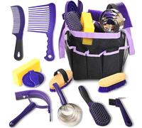 KUNBEIEN Kit de toilettage pour cheval, 11 pièces avec sac de rangement, kit complet de lavage pour cheval, y compris grattoir à sueur, éponge de bain, cure-sabot, peigne de massage (violet)