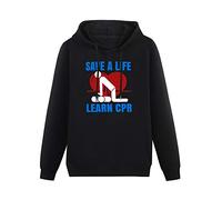 KUNBOSHUO Kangaroo Pocket Hoodie New Save A Life Learn CPR EMT EMS Paramedic Long Sleeve Sweatshirts Black XL