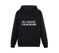 KUNBOSHUO Warm Sweatshirts Wine Life is Too Short to Drink Bad Wine Cotton Heavyweight Hooded Black L