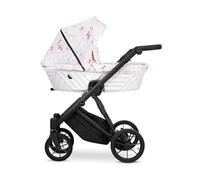 Kunert Ivento Poussette 2 en 1 avec cadre noir et style blanc (blanc/fleur)