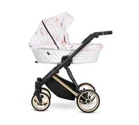 Kunert Ivento Poussette 2 en 1 de qualité supérieure avec cadre doré, cadre en aluminium, multicolore (blanc/rose)