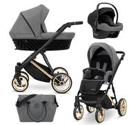 Kunert® IVENTO Poussette combinée 3 en 1 ensemble complet I comprenant une gondole pour bébé, un siège sport pour poussette et un siège auto pour bébé avec sac à langer/housse de pluie + chancelière