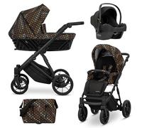 Kunert® IVENTO Poussette combinée 3 en 1 ensemble complet I comprenant une gondole pour bébé, un siège sport pour poussette et un siège auto pour bébé avec sac à langer/housse de pluie + chancelière