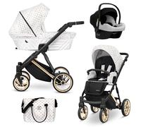 Kunert® IVENTO Poussette combinée 3 en 1 ensemble complet I comprenant une gondole pour bébé, un siège sport pour poussette et un siège auto pour bébé avec sac à langer/housse de pluie + chancelière