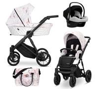 Kunert® IVENTO Poussette combinée 3 en 1 ensemble complet I comprenant une gondole pour bébé, un siège sport pour poussette et un siège auto pour bébé avec sac à langer/housse de pluie + chancelière