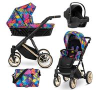 Kunert® IVENTO Poussette combinée 3 en 1 ensemble complet I comprenant une gondole pour bébé, un siège sport pour poussette et un siège auto pour bébé avec sac à langer/housse de pluie + chancelière