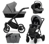 Kunert® IVENTO Poussette combinée 3 en 1 ensemble complet I comprenant une gondole pour bébé, un siège sport pour poussette et un siège auto pour bébé avec sac à langer/housse de pluie + chancelière