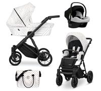 Kunert® IVENTO Poussette combinée 3 en 1 ensemble complet I comprenant une gondole pour bébé, un siège sport pour poussette et un siège auto pour bébé avec sac à langer/housse de pluie + chancelière