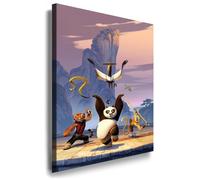 Kung Fu Panda Tableau sur châssis pour chambre d'enfant 100 x 70 cm Impression sur toile Pop Art Peinture murale Décoration pour chambre d'enfant ou de bébé