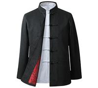 Kung Fu Veste Vêtements Hommes Tang Costume Laine Style Chinois Épaissi Hanfu Manteau Vêtements Traditionnels Chinois Tai Chi Vêtements Arts Martiaux Vêtements (L,Black)
