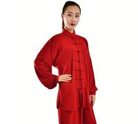 Kung Fu Vêtements Tai Chi Uniformes Kung FU Costume Arts Martiaux Costume Tenue Wing Chun pour Homme Et Femme,Red-S