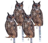 Kungfu Mall Lot de 4 chouettes réfléchissantes pour éloigner les oiseaux - Décoration à suspendre - Double face - Faux aigle pour jardin, terrasse, fenêtres, ferme