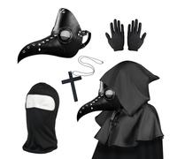 Kungfu Mall Masque de médecin de la peste, costume d'Halloween pour homme, masque d'oiseau steampunk costume de médecin de la peste pour adulte, masque d'Halloween noir avec gants et cape à capuche