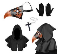 Kungfu Mall Masque de médecin de la peste, masque d'oiseau à long nez steampunk, masque d'Halloween à bec d'oiseau, masque rétro en cuir pour Halloween, cosplay, fête, Taille unique