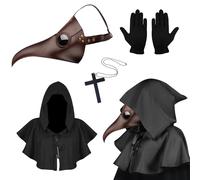 Kungfu Mall Masque de médecin de la peste, masque d'oiseau à long nez steampunk, masque d'Halloween à bec d'oiseau, masque rétro en cuir pour Halloween, cosplay, fête, Taille unique
