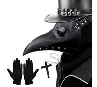 Kungfu Mall Masque gothique de médecin de la peste, masque rétro de style Steampunk pour cosplay, masque à bec et gants noirs, accessoires pour déguisement d’Halloween