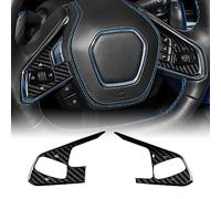 KUNGKIC fibre de carbone sur voiture bouton de volant cadre boutons de volant autocollant intérieur Compatible with Chevrolet Corvette C8 2020 2021 2022 Accessoires,trois boutons,mots noir,blanc