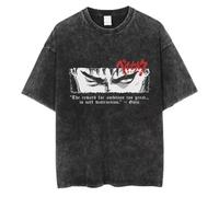 KUNIIS Berserk Anime Graphic T-Shirt, Vintage Washed Cotton, Black, Short Sleeve, S-3XL (Black-11,TG)