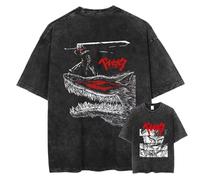 KUNIIS Berserk Anime Graphic T-Shirt, Vintage Washed Cotton, Black, Short Sleeve, S-3XL (Black-2,TTG)