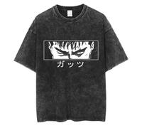 KUNIIS Berserk Anime Graphic T-Shirt, Vintage Washed Cotton, Black, Short Sleeve, S-3XL (Black-5,TTG)