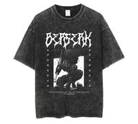 KUNIIS Berserk Anime Graphic T-Shirt, Vintage Washed Cotton, Black, Short Sleeve, S-3XL (Black-9,M)